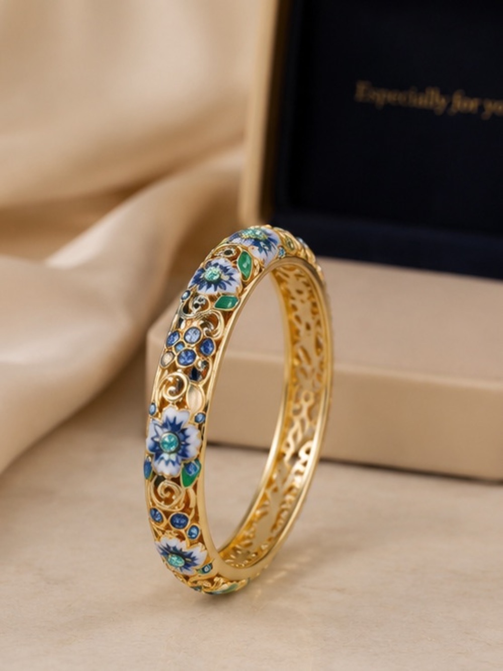 Cloisonne Floral Enamel Gold Bangle